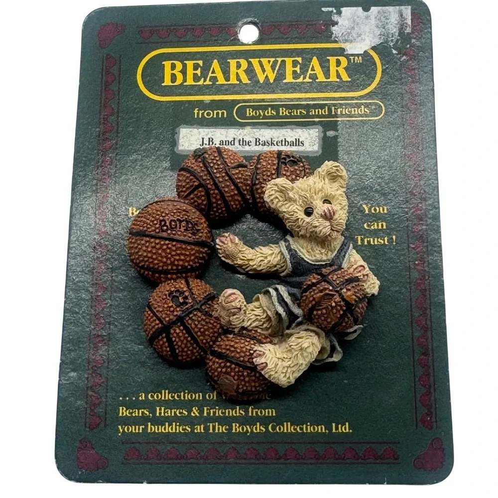 Boyds Bears Bearwear JB and the Basketballs Resin Pin Brooch Vintage 1995 26100